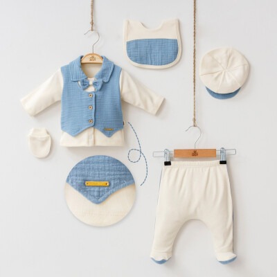 Wholesale 5-Piece Baby Boys Newborn Body Pants Hat Glove Bib Set 0-3M Minizeyn 2014-7048 - Minizeyn