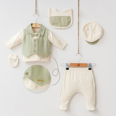 Wholesale 5-Piece Baby Boys Newborn Body Pants Hat Glove Bib Set 0-3M Minizeyn 2014-7048 Green Almond