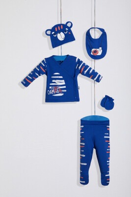 Wholesale 5-Piece Baby Boys Pajamas Set with Hat 0-3M Wogi 1030-WG-5711 Blue