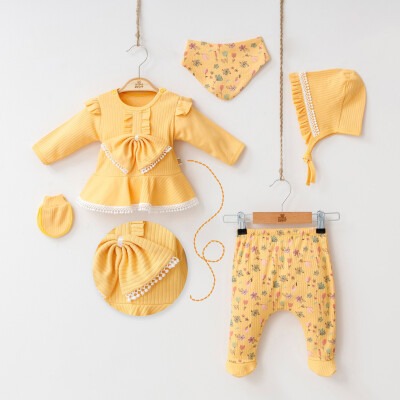 Wholesale 5-Piece Baby Girls Newborn Set Body Pants Hat Bib Glove 0-3M Minizeyn 2014-7043 - Minizeyn