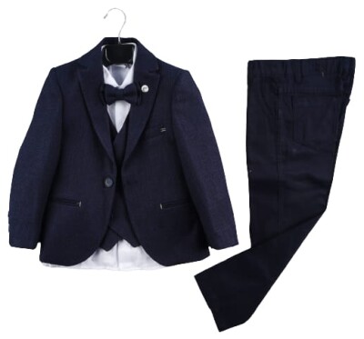 Wholesale 5-Piece Boys Suit Set with Vest Shirt Jacket Pants and Bowti 5-8Y Terry 1036-5747 Navy 