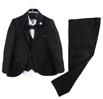 Wholesale 5-Piece Boys Suit Set with Vest Shirt Jacket Pants and Bowti 9-12Y Terry 1036-5748 Black