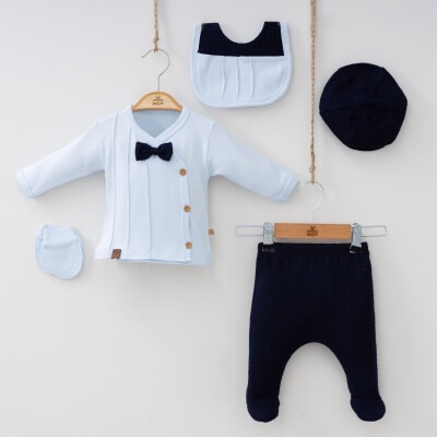Wholesale 5-Piece Newborn Baby Boys Body Pants Hat Bib Glove 0-3M Minizeyn 2014-7038 Navy 