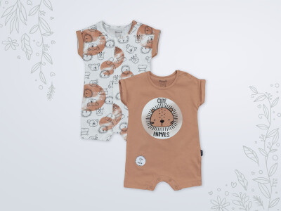 Wholesale Baby Boy 2-Piece Rompers Set 3-18M Miniworld 1003-18250 Light Brown 