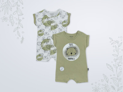Wholesale Baby Boy 2-Piece Rompers Set 3-18M Miniworld 1003-18250 Oil Green