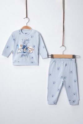 Wholesale Baby Boy Paw Print Pajama Set 3-9M Hoppidik 2017-2390 Blue