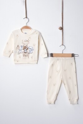 Wholesale Baby Boy Paw Print Pajama Set 3-9M Hoppidik 2017-2390 Cream