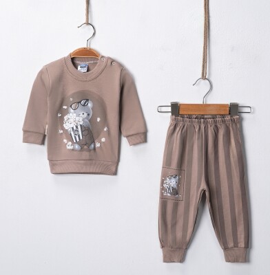 Wholesale Baby Boy Popcorn Printed Set of 2 3-9M Hoppidik 2017-2394 Brown