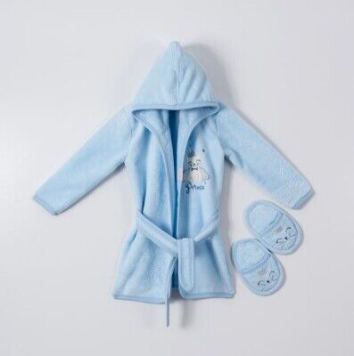 Wholesale Baby Boys 2-Piece Bathrobe Set with Slipper 1-4Y Ramel Kids 1072-482E - Ramel Kids