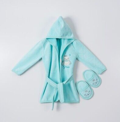 Wholesale Baby Boys 2-Piece Bathrobe Set with Slipper 1-4Y Ramel Kids 1072-482E Mint Green 