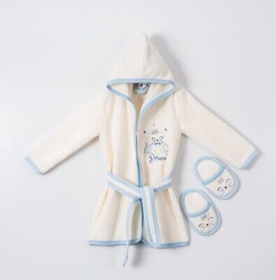 Wholesale Baby Boys 2-Piece Bathrobe Set with Slipper 1-4Y Ramel Kids 1072-482E Light Blue