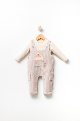 Wholesale Baby Boys 2-Piece Jumpsuit and Long Sleeve T-Shirt Set 3-9M Tongs 1028-5019 Beige
