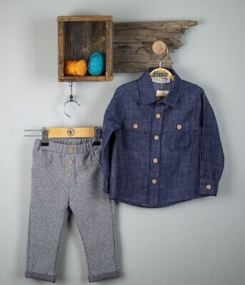 Wholesale Baby Boys 2-Piece Shirt and Pants Set 6-24M Timo 1018-T3EDT064236811 Navy Blue-Light Gray