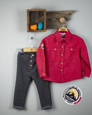 Wholesale Baby Boys 2-Piece Shirt and Pants Set 6-24M Timo 1018-T3EDT064236811 Red - Black