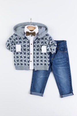 Wholesale Baby Boys 3-Piece Cardigan Set with Shirt and Pants 6-24M Gold Class 1010-1415 - Gold Class