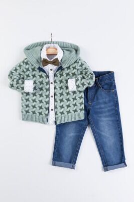 Wholesale Baby Boys 3-Piece Cardigan Set with Shirt and Pants 6-24M Gold Class 1010-1415 - Gold Class (1)