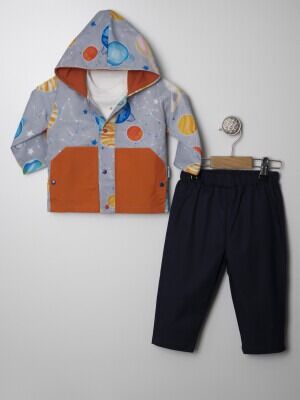 Wholesale Baby Boys 3-Piece Jacket Pants and Long Sleeve T-Shirt Set 6-18M Lummy Baby 2010-9025 Gray