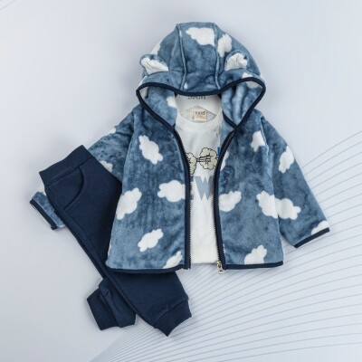 Wholesale Baby Boys 3-Piece Jacket T-Shirt and Sweatpants Set 9-24M Sani 1068-6976 Blue