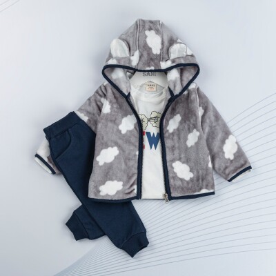 Wholesale Baby Boys 3-Piece Jacket T-Shirt and Sweatpants Set 9-24M Sani 1068-6976 Gray