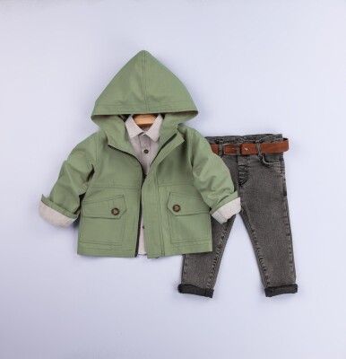 Wholesale Baby Boys 3-Piece Raincoat Set With Shirt and Denim Pants 6-24M Gold Class 1010-1205 - Gold Class (1)