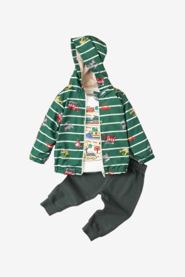 Wholesale Baby Boys 3-Piece Raincoat Set with T-shirt and Pants 9-24M Kidexs 1026-90096 Green