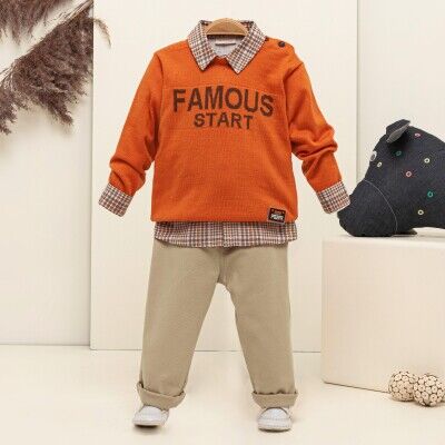 Wholesale Baby Boys 3-Piece Sweater Shirt and Denim Pants Set 9-24M Babymuz 2009-5151 Oranj 
