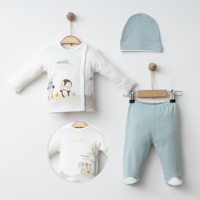 Wholesale Baby Boys 3-Pieces Newborn Set 0-3M Gümüş Baby 2043-0041 Green