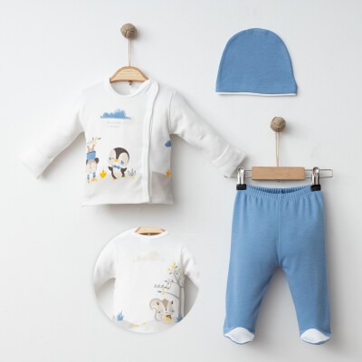 Wholesale Baby Boys 3-Pieces Newborn Set 0-3M Gümüş Baby 2043-0041 Indigo