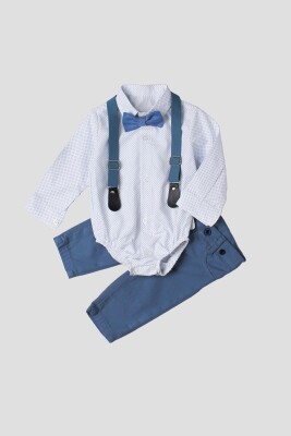 Wholesale Baby Boys 4-Piece Shirt Pants Suspender and Bowtie 6-24M Kidexs 1026-35039 Indigo