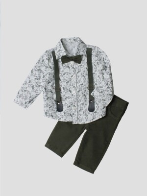 Wholesale Baby Boys 4-Piece Shirt Pants Suspender and Bowtie 6-24M Kidexs 1026-35061 Khaki