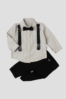 Wholesale Baby Boys 4-Piece Shirt Pants Suspender and Bowtie 6-24M Kidexs 1026-35062 Beige