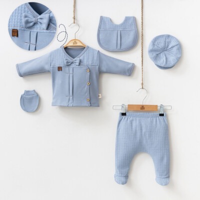 Wholesale Baby Boys 5-Piece Body Pants Glove Bib Hat Set 0-3M Minizeyn 2014-7046 - Minizeyn