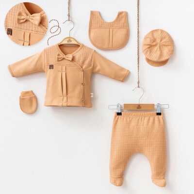 Wholesale Baby Boys 5-Piece Body Pants Glove Bib Hat Set 0-3M Minizeyn 2014-7046 Tile Red 