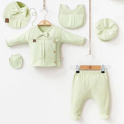 Wholesale Baby Boys 5-Piece Body Pants Glove Bib Hat Set 0-3M Minizeyn 2014-7046 Green Almond