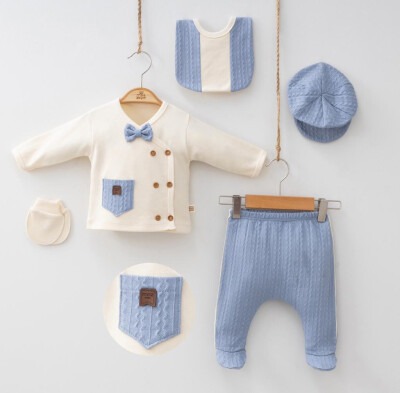 Wholesale Baby Boys 5-Piece Newborn Body Pants Hat Bib Glove Set 0-3M Minizeyn 2014-7055 - Minizeyn