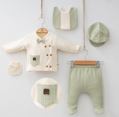 Wholesale Baby Boys 5-Piece Newborn Body Pants Hat Bib Glove Set 0-3M Minizeyn 2014-7055 Green Almond