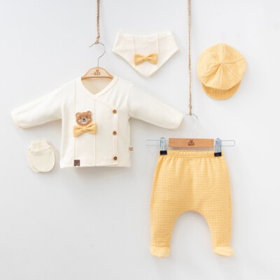 Wholesale Baby Boys 5-Piece Newborn Set with Body Pants Hat Bib and Glove 0-3M Minizeyn 2014-7053 Yellow