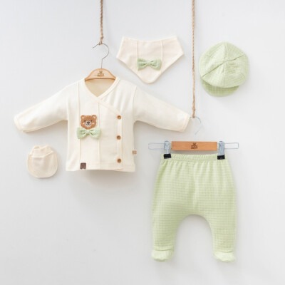 Wholesale Baby Boys 5-Piece Newborn Set with Body Pants Hat Bib and Glove 0-3M Minizeyn 2014-7053 Green Almond