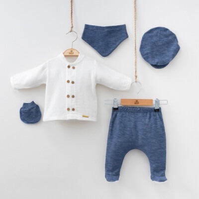 Wholesale Baby Boys Newborn 5-Piece Body Pants Bib Glove Hat Set 0-3M Minizeyn 2014-7047 - Minizeyn (1)