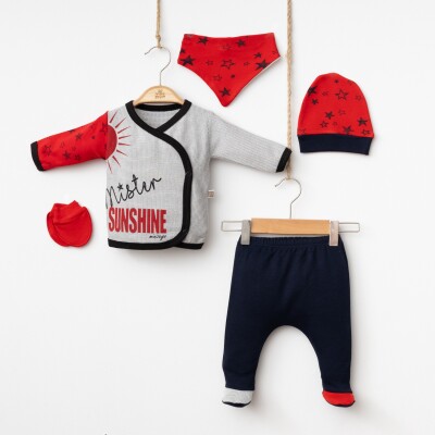 Wholesale Baby Boys Newborn 5-Piece Body Pants Bib Headband and Gloves Set 0-3M Minizeyn 2014-5550 Black