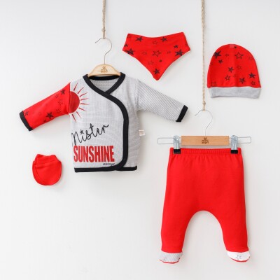 Wholesale Baby Boys Newborn 5-Piece Body Pants Bib Headband and Gloves Set 0-3M Minizeyn 2014-5550 Red
