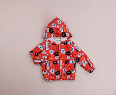 Wholesale Baby Boys Patterned Raincoat with Hooded 9-24M BabyRose 1002-8433 Red