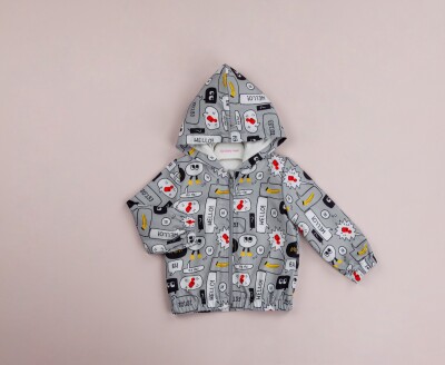 Wholesale Baby Boys Patterned Raincoat with Hooded 9-24M BabyRose 1002-8433 Gray