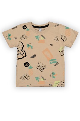 Wholesale Baby Boys Printed T-shirt 6-18M Difa 1078-17013 Beige