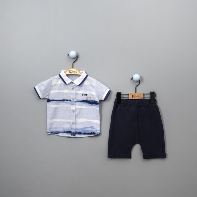 Wholesale Baby Boys Shirt Set with Shorts 6-18M Kumru Bebe 1075-3845 Blue