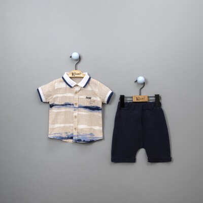 Wholesale Baby Boys Shirt Set with Shorts 6-18M Kumru Bebe 1075-3845 Beige