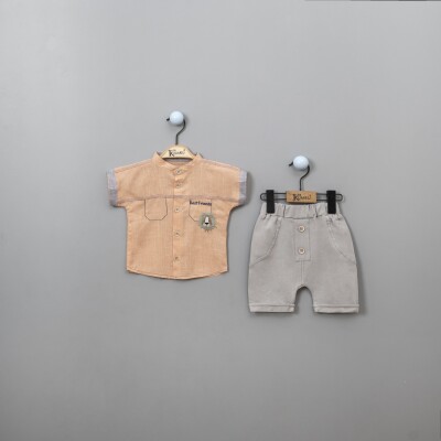 Wholesale Baby Boys Shirt Set with Shorts 6-18M Kumru Bebe 1075-3848 Salmon Color 