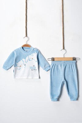 Wholesale Baby Boys Velvet Tracksuit Set 3-9M Hoppidik 2017-2388 Blue