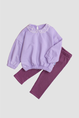 Wholesale Baby Girl 2-Piece Set with Lace Detailed Tights on the Collar 6-24M Kidexs 1026-35103 Dusty Rose