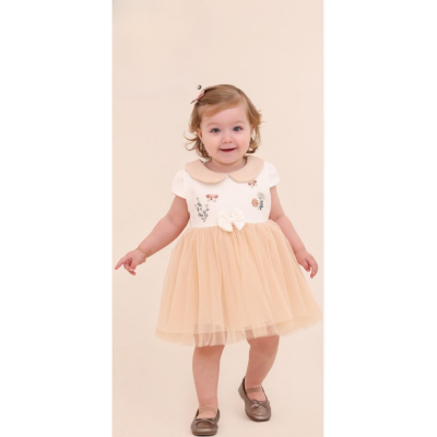 Wholesale Baby Girl Floral Patterned Tulle Dress 9-24M Lilax 1049-6752 - Lilax